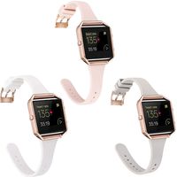 Amcute Compatibe for Fitbit Blaze Band Slim Narrow Thin Silicone Replacement Wristband with Metal Frame for Fitbit Blaze Bands Women Men Small Large (3PinkWHIGRAY, Small)
