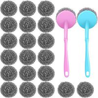 20 Pieces Stainless Steel Scourers Steel Wool Scrubber Metal Scouring Pad Metal Sponge with 2 Handles for Kitchen Bathroom Cleaning
