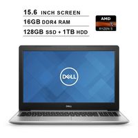 2019 Premium Dell Inspiron 15 5000 15.6 Inch HD Laptop (AMD Ryzen 5 2500U up to 3.6 GHz, 16GB RAM, 128GB SSD(Boot) + 1TB HDD, WiFi, Bluetooth, HDMI, Windows 10 Home, Platinum Silver)