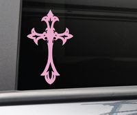 Christian Cross Vinyl Decal Laptop Car Truck Bumper Window Sticker, 6.5" x 4", Pink