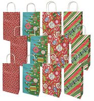 Christmas Medium Gift Bags White Kraft Christmas Designs Tall Goodie Bags, 12 Pack
