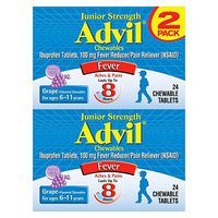 Advil Junior Strength Chewables (24 Tablets, Grape Flavor), 100mg Ibuprofen, Fever Reducer/Pain Reducer, Ages 2–11, Pack of 2