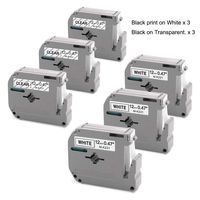 M Tape Compatible Brother P-Touch M Series Tape  MK131 MK231, 12mm 0.47inch, Black on Clear/White, Compatible with Brother Label Makers PT-M95 PT-90 PT-70BM PT-65 PT-85 and More, 6-Pack