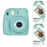 Fujifilm Instax Mini Instant Film 2-PACK & Camera SET , Sky Blue Frame Film ( 10 x 2 ) + Instax Mini 8+ ( Mint ) 90 8 70 7s 50s 25 300 Camera SP-1 Printer