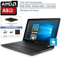 2020 HP 15.6" Touchscreen Laptop Computer, AMD A9-9420 up to 3.6GHz, 8GB DDR4 RAM, 256GB SSD + 2TB HDD, 802.11ac WiFi, Bluetooth, USB 3.1, HDMI, Smoke Gray, Windows 10 + EST External DVD+ Accessories