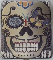 Leatherette Material CANDY SKULL Cigarette case. Holds 100s size. Holds 20 Cigarettes