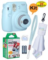 Fujifilm Instax Mini 9 Instant Film Camera + 20 Sheets of Instant Film + Lens Cleaning Cloth + Close-Up Selfie Lens + Wrist Strap | Batteries Included - ICE-Blue