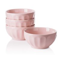 Sweese 106.108 Porcelain Fluted Bowls - 26 Ounce for Cereal, Soup and Fruit - Set of 4, Pink