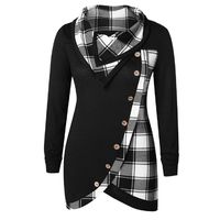 Adreamess Women Blouse Winter Long Sleeve Plaid Patchwork Turtleneck Tartan Tunic Sweatshirt Pullover Tops (Black-2, XXL)