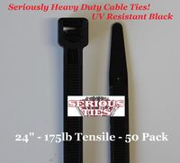 Serious Ties - Extra Heavy Duty Cable Ties (50 Pcs, 24 Inch/175Lbs/UV Black)
