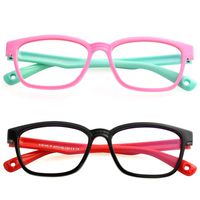 Kids Blue Light Blocking Glasses Silicone Flexible Square Eyeglasses Frame with Glasses Rope, for Children Age 3-12 (Pink/Blue, Black/Red)
