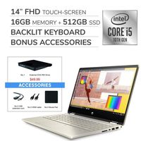 HP Pavilion x360 2-in-1 2020 14'' FHD Touchscreen Laptop,10th Gen Intel i5-10210U 1.60 GHz,16GB RAM,512GB SSD, Backlit Keyboard,Wi-Fi,Bluetooth, Webcam, HDMI,Win 10,VAATE External DVD+ Accessories