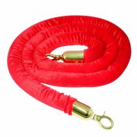 Red Barrier Rope Crowd Control Stanchion Queue Velvet Rope with Gold Color Plated Hooks, 6-Feet