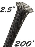 Electriduct 2.5" Black PET Expandable Braided Sleeving Cable Mesh Flexible Wire Sleeve - 200 Feet