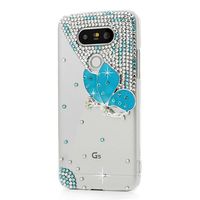 STENES LG Fortune Case - 3D Handmade Luxury Crystal Butterfly Fairy Sparkle Rhinestone Design Cover Bling Case For LG Aristo/Fortune/LV3 Retro Bowknot Dust Plug - Blue