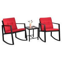 Flamaker 3 Pieces Patio Furniture Set Rocking Wicker Bistro Sets Modern Outdoor Rocking Chair Furniture Sets Cushioned PE Rattan Chairs Conversation Sets with Coffee Table (Red)