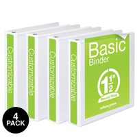 Wilson Jones 1-1/2 Inch 3 Ring Binders, Basic Round Ring View Binders, White, 4 Pack (W70362-34WPP)