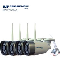 4x Microseven(2019)HD 1080P/30fps [WiFi+PoE]Two-Way Audio,Built-in Amplified Mic &Speaker, Alexa,Outdoor IP Camera,128GB Slot,Day&Night(IR lights On/Off),Web GUI&Apps,VMS,Free 24hr Cloud Storage,Onvif