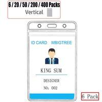 Vertical ID Badge Holders Sealable Waterproof Clear Plastic Holder, Fits RFID/Proximity/Badge Swipe Cards or Credit Card/Driver's License (6 Pcs, Only Holders)