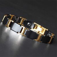Rando Mens Black Ceramic Titanium Gold Plated Link Chain Magnetic Therapy Health Energy Bracelet Germanium Bracelet Wrist Cuffs Bangle Arthritis Pain Relief Jewelry