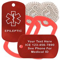 Custom 2 Pack - Epileptic Medical Alert ID Necklaces with Red Custom Tags, Red Silencers, and 30'' USA Chains