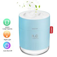 Portable Mini Humidifier, 500ml Small Cool Mist Humidifier with Night Light, USB Personal Desktop Humidifier for Baby Bedroom Travel Office Home, Auto Shut-Off, 2 Mist Modes, Super Quiet, Blue