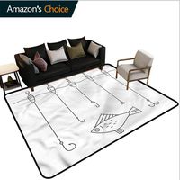 TableCoversHome Nautical Polka Dot Bath Rugs, Doodle Fishing Equipments Pattern Printing Carpet, Durable Rugs - Living, Dinning, Office, Rooms & Bedrrom, Hallway Carpet (3'x 8')