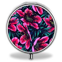 Flower Pill Case, Round Stainless Drug Organizer Container Medicine Cover for Pocket Daily&Weekly