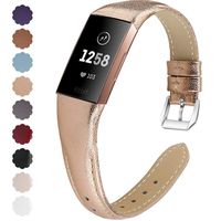 NANW Bands Compatible with Fitbit Charge 3, Slim Genuine Leather Wristband Replacement Accessories Strap for Women Men Compatible with Fitbit Charge 3 / Charge 3 SE Small Large
