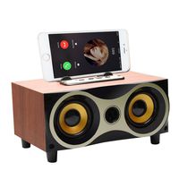 Desktop Portable Wooden Wireless Speaker Subwoofer Stero Bluetooth Speakers Support TF MP3 Player with FM Radio, Phone Holder for iPhone Android (Maple Red)