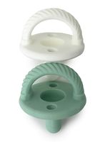 Itzy Ritzy Sweetie Soother Pacifier Set of 2- Silicone Newborn Pacifiers with Collapsible Handle & Two Air Holes for Added Safety; Set of 2 in Green and White, Ages Newborn & Up