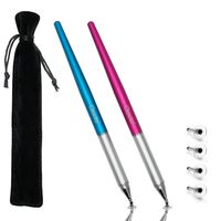 Ciscle Disc Stylus 2 Pack Precise Disc Styli with 4 Replacement Disc Tips for Capacitive Touch Screen iPads, Tablets, iPhones, Samsung Galaxy Note/Tab and More (Blue+Rose)