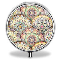 Custom Round Silver Pill Box Pocket 2.1 Inches Medicine Tablet Holder Organizer Case for Purse - Colors Mandala