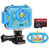 VanTop Junior K8 Kids Camera with 32GB Memory Card, Selfie 1080P Supported Waterproof Video Camera w/ 8MP 2.4 Inch Large Screen, Fill Light, Face Recognition, 4 Games, Extra Kid-Proof Silicon Case