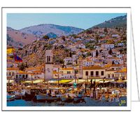 Hydra Port At Dusk - Set of 6 Blank Notecards by Doggylips