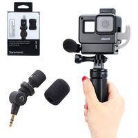Vlog Setup for Gopro Hero 7 6 5, V2 Housing Case +Saramonic SR-XM1 3.5mm Wireless Video Recording Microphone + Mini Tripod Handle