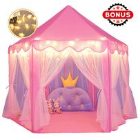 wilwolfer Princess Castle Play Tent for Girls Large Kids Play Tents Hexagon Playhouse with Star Lights Toys for Children Indoor Games (Pink)
