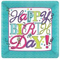 Sweet Birthday Party Square Dessert Plates Tableware, Paper, 7" x 7", Pack of 8