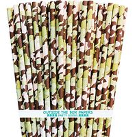 Desert Camo Print Paper Straws - Camouflage Party Supply - Tan Brown Green - 100 Pack