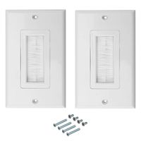 RLECS 2-Pack White Brush Wall Plate Single Port Multipurpose Outlet Cover Wall Mount Panel for Multimedia HDMI HDTV Speaker Wires