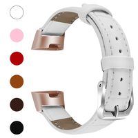 Fitlink Bands Compatible Fitbit Charge 3 / Charge 3 SE for Women Men, Classic Genuine Leather Wristbands with Metal Connectors Replacement Bands Accessories for Fitbit Charge 3, Small and Large, White
