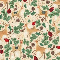Reindeer, Acorns & Pine On Gold Metallic Gift Wrapping Tissue Paper for Art DIY Crafts in Bulk # 811-10 Lg Sheets Size 20" x 30"