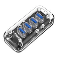 ORICO USB 3.0 Hub, 4 Ports USB3.0 Transparent Desktop HUB with Blue Indicator Light & Dual Port Power Supply