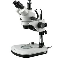 AmScope SM-1T-PL Professional Trinocular Stereo Zoom Microscope, WH10x Eyepieces, 7X-45X Magnification, 0.7X-4.5X Zoom Objective, Upper and Lower LED Lighting, Pillar Stand, 110V-120V
