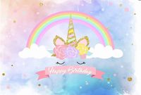 KSZUT 7x5ft Magical Unicorn Birthday Party Photography Backdrop Rainbow Flowers Golden Horn Watercolor Photo Background Girls Dessert Table Banner Baby Photo Booth Decorations 165-5
