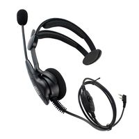 Coodio Over-the-Head Earpiece Headset [Swivel Boom Microphone] [Noise Cancelling] For 2 Pin Kenwood Baofeng Wouxun 2 Way Radio Walkie Talkie