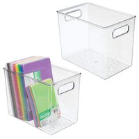 mDesign Stackable Plastic Craft, Sewing, Crochet Storage Container Bin with Built-in Handles- Compact Organizer and Holder for Thread, Beads, Ribbon, Glitter, Clay - 2 Pack - Clear