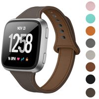 DAIKA Leather Bands Compatible with Fitbit Versa/Versa 2/Versa Lite for Women Men Slim Soft Replacement Strap for Fitbit Versa Smart Watch(L/6.8"-8.9",Tan)