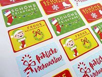 Pack of 24 Fröhlich Frohe Weihnachten Feiertage Festtage German Christmas Greeting Stickers, Colourful Self-Stick Labels for Cards, Envelopes, Craft, Decoration