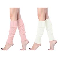 V28 Women Juniors 80s Eighty's Ribbed Leg Warmers for Party Sports,2(Pink+White)